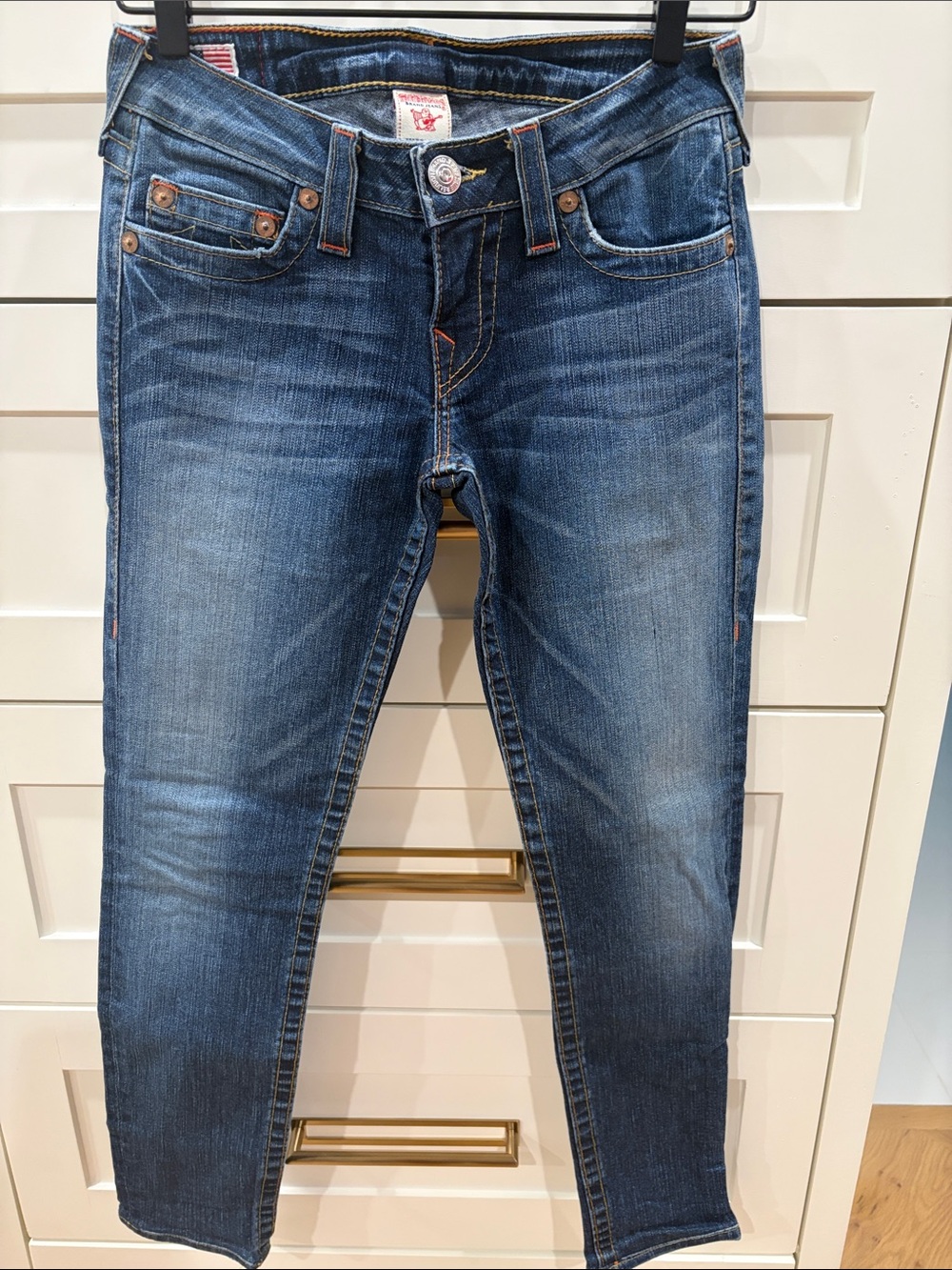 True Religion Women's Dark Blue Skinny Jeans with Light Fading